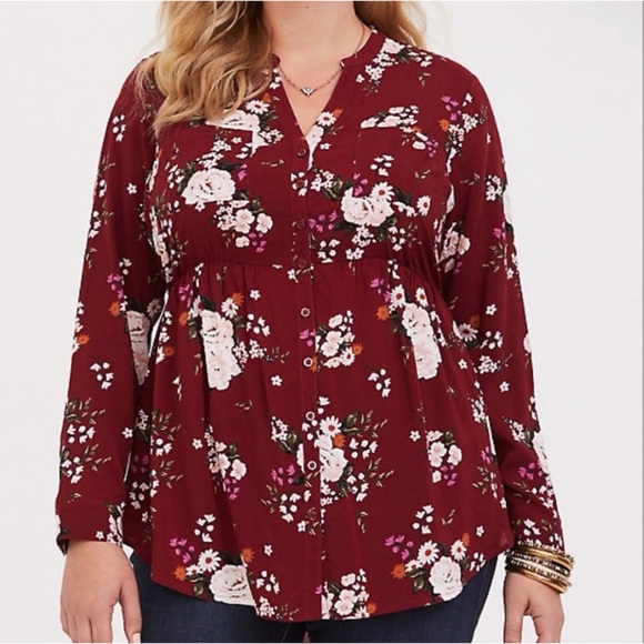 Torrid| Womens Blouse| Torrid Empire Waist Long Sleeve Floral Button Front Top - Picture 7 of 7